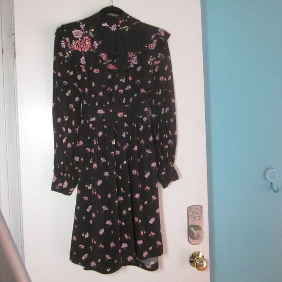 Jill Stuart Womens Size M VINTAGE 90's Black Floral Dress Button Front  36" Bust - Picture 8 of 11